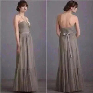 BHLDN Va Et Vien Gray Tulle Strapless Long Maxi Dress Gown 10
